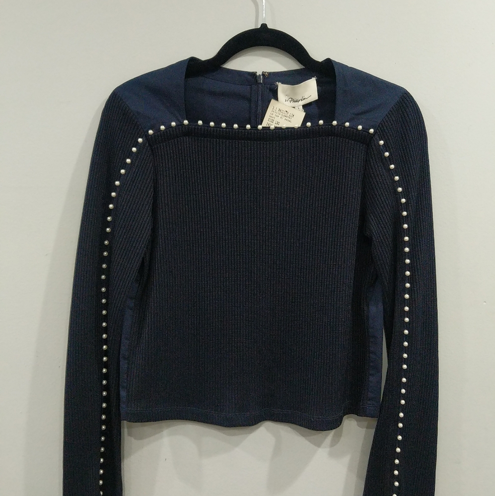 3.1 Phillip Lim Navy and Pearl Shirt, Size L NWT
